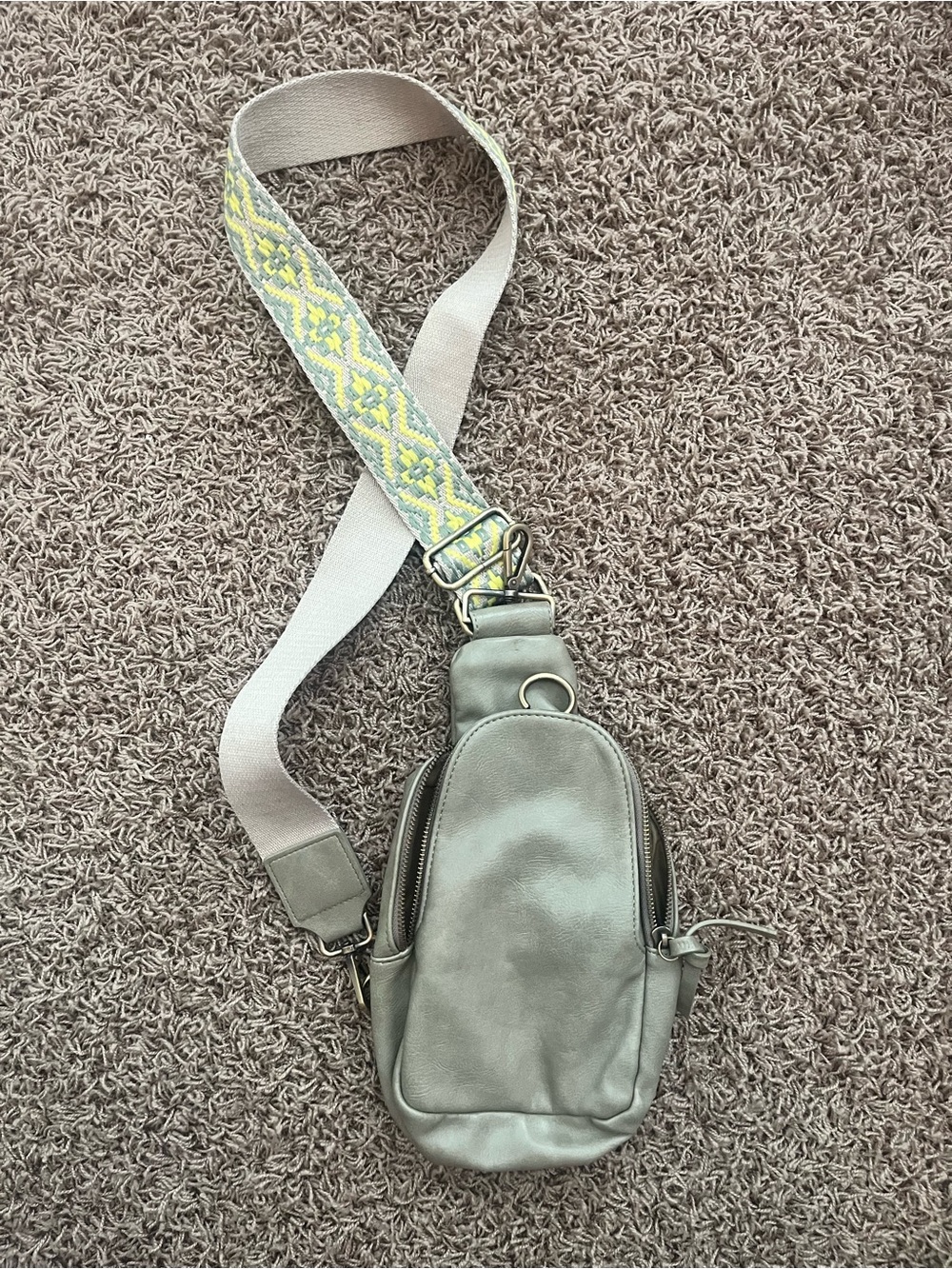 Anthropologie Light Sage Crossbody Sling Bag with Patterned Strap